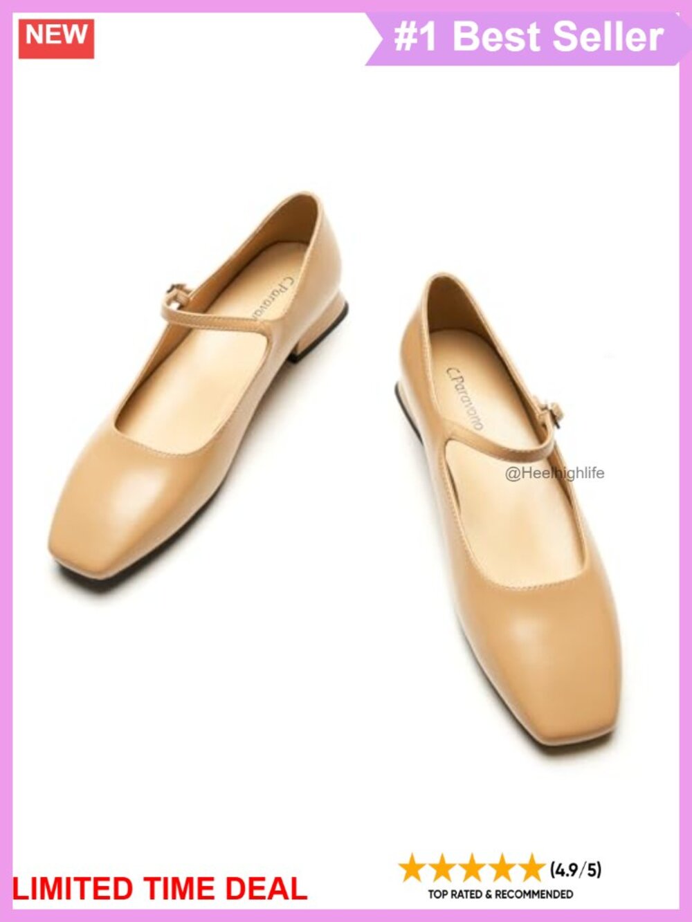 Mary Jane Flats Square Toe Leather Memory Foam Dressy Ballet Shoes